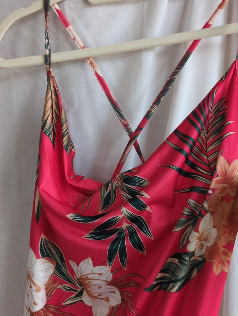 SHEIN Red Tropical Floral Midi Slip Dress - Picture 3 of 5